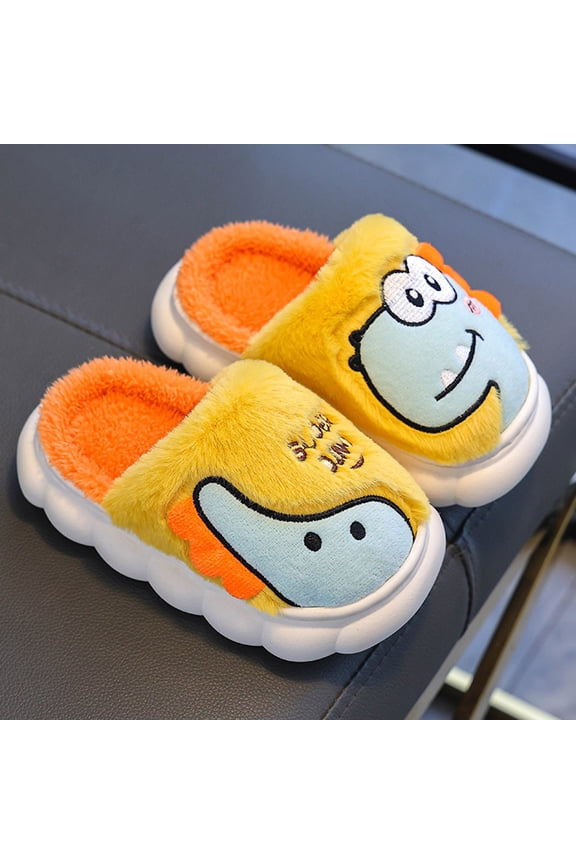 Boys Girls Cozy Soft Winter Slippers Warm Plush Winter Cotton Slipper Kids Cute Dinosaur Indoor Shoes Non-