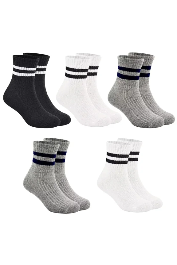 Boys & Girls Crew Socks - Cotton Athletic Socks, 5 Pairs (1-12 Years)