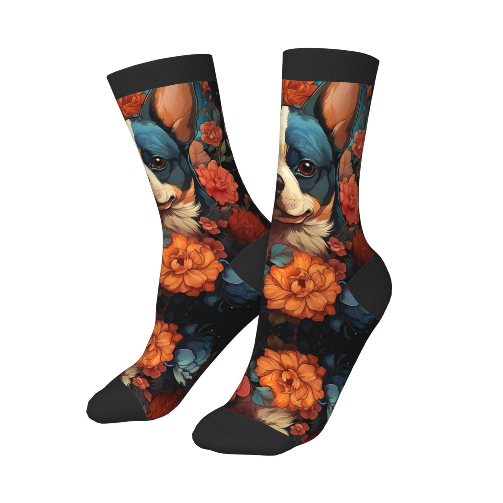 Boys Girls Crew Socks, Vintage Colorful Flower French Bulldog Comfortable and Breathable Kids