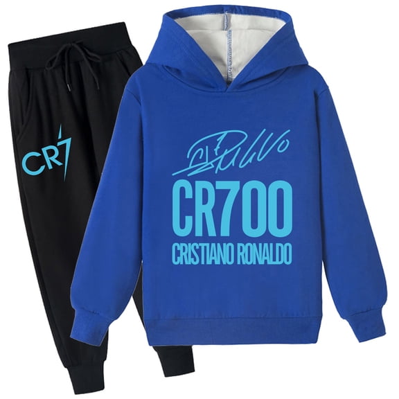 Boys Girls Cristiano Ronaldo Brushed Warm Fleece Hooded Sweatshirt Long Sleeve Winter Kids Outfit Sets