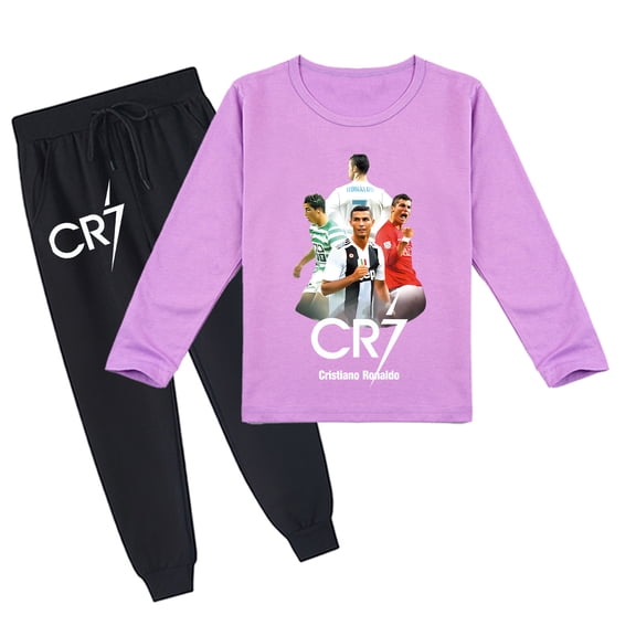 Boys Girls' Cristiano Ronaldo Comfy Long Sleeve T-shirt and Pant Outfit, Breathable, Spring Autumn, Unisex