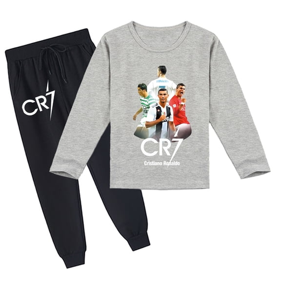 Boys Girls' Cristiano Ronaldo Comfy Long Sleeve T-shirt and Pant Outfit, Breathable, Spring Autumn, Unisex