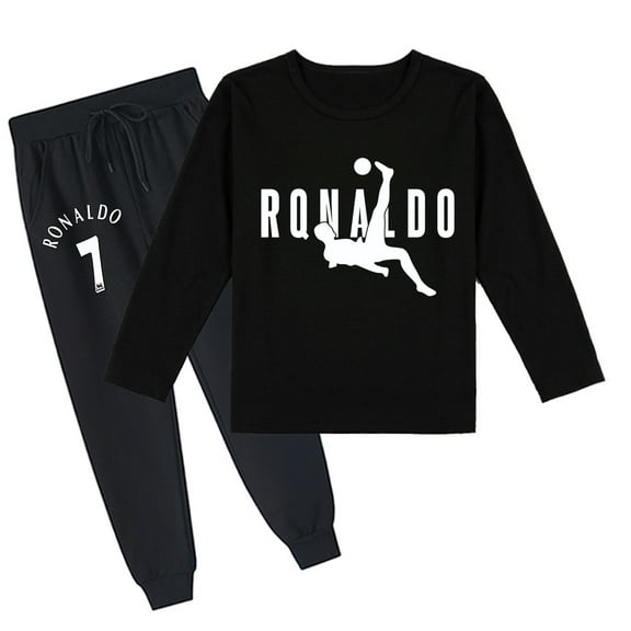 Boys Girls Cristiano Ronaldo Comfy Long Sleeve T-shirt and Pants Set, Breathable, Spring Autumn, Printed Design