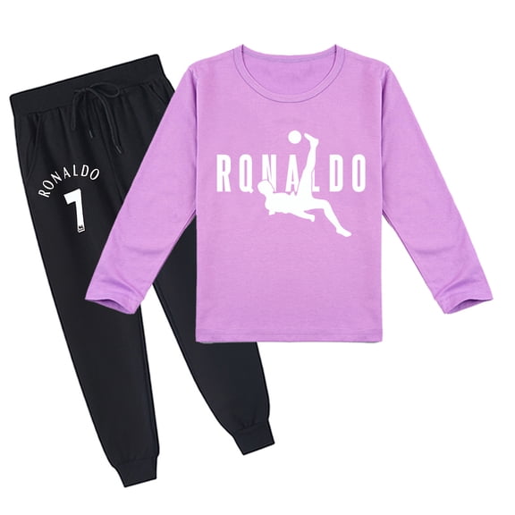Boys Girls Cristiano Ronaldo Comfy Long Sleeve T-shirt and Pants Set, Breathable, Spring Autumn, Printed Design