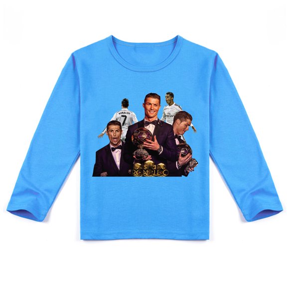 Boys & Girls Cristiano Ronaldo Comfy Long Sleeve Tee with Cool Print, Ideal for Seasonal Wear