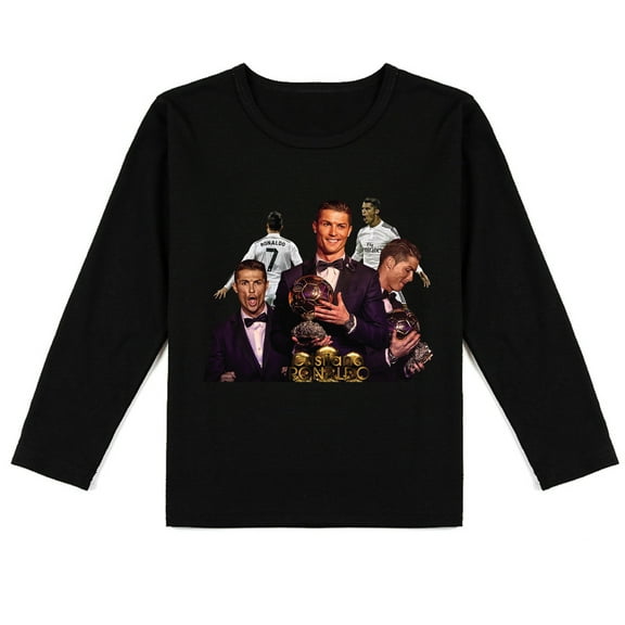 Boys & Girls Cristiano Ronaldo Comfy Long Sleeve Tee with Cool Print, Ideal for Seasonal Wear