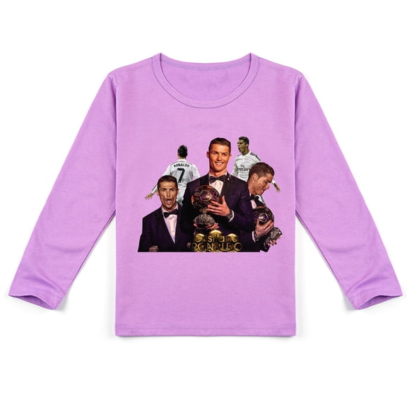 Boys & Girls Cristiano Ronaldo Comfy Long Sleeve Tee with Cool Print, Ideal for Seasonal Wear