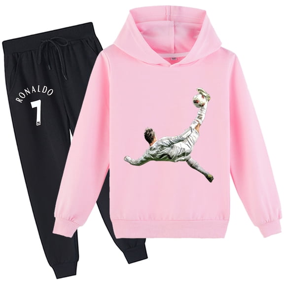 Boys Girls Cristiano Ronaldo Graphic Cotton Pullover Sweatshirt with Hood Sweatpants 2 Pieces Sweatsuit Outfits
