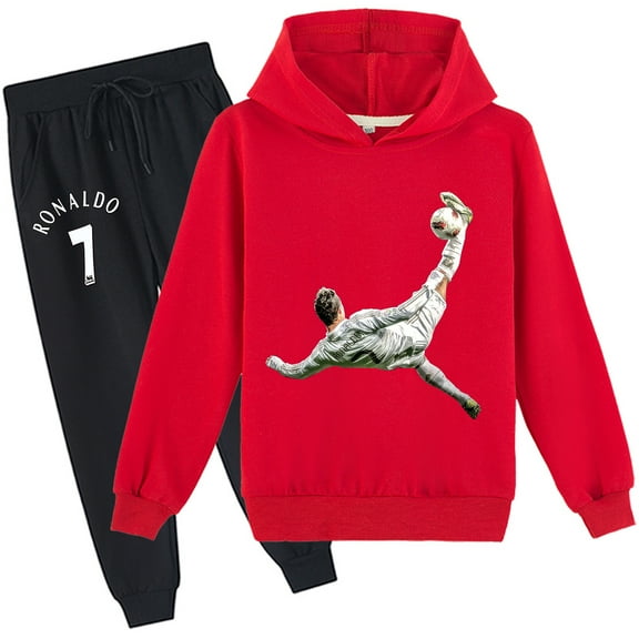Boys Girls Cristiano Ronaldo Graphic Cotton Pullover Sweatshirt with Hood Sweatpants 2 Pieces Sweatsuit Outfits