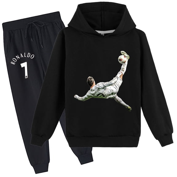 Boys Girls Cristiano Ronaldo Graphic Cotton Pullover Sweatshirt with Hood Sweatpants 2 Pieces Sweatsuit Outfits