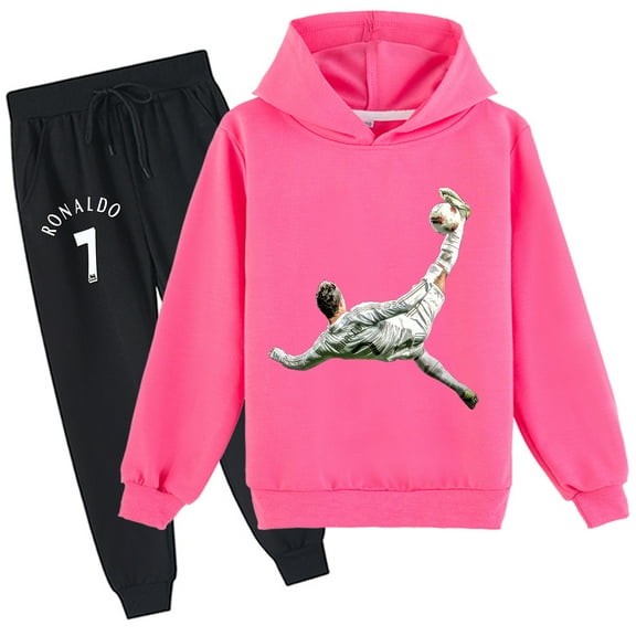 Boys Girls Cristiano Ronaldo Graphic Cotton Pullover Sweatshirt with Hood Sweatpants 2 Pieces Sweatsuit Outfits