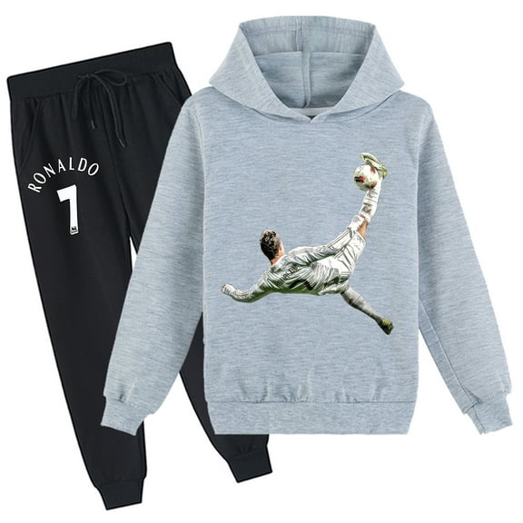 Boys Girls Cristiano Ronaldo Graphic Cotton Pullover Sweatshirt with Hood Sweatpants 2 Pieces Sweatsuit Outfits