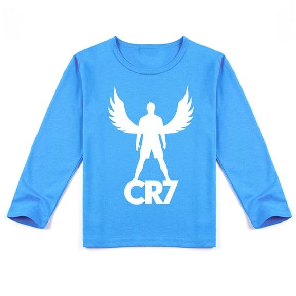 Boys Girls Cristiano Ronaldo Long Sleeve Cotton T-shirt with Attractive Print, Seasonal Essential