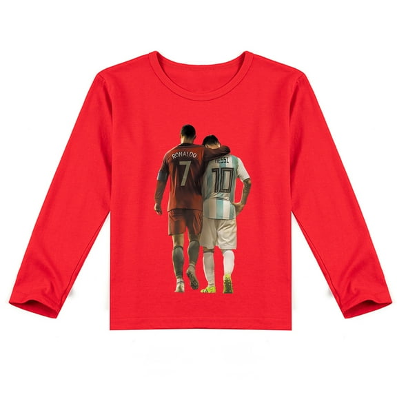 Boys Girls Cristiano Ronaldo Long Sleeve T-shirt, Comfortable Cotton with Cool Print