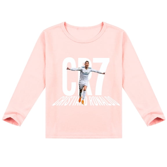 Boys Girls Cristiano Ronaldo Long Sleeve T-shirt, Soft Cotton and Fun Print for Autumn