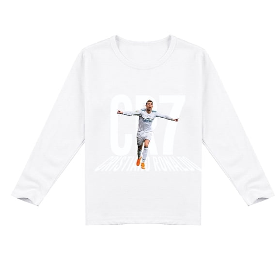 Boys Girls Cristiano Ronaldo Long Sleeve T-shirt, Soft Cotton and Fun Print for Autumn