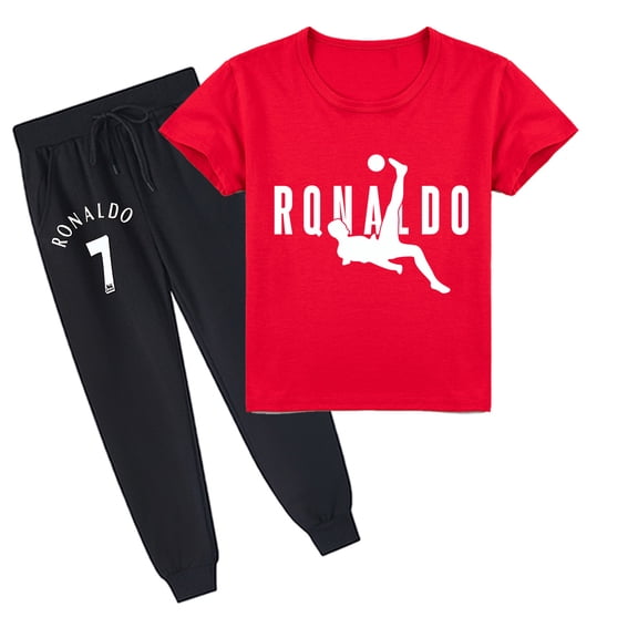 Boys Girls Cristiano Ronaldo Print Cotton Short Sleeve T-shirt & Long Pants Kids Casual Sport Short Sleeve Top Sets