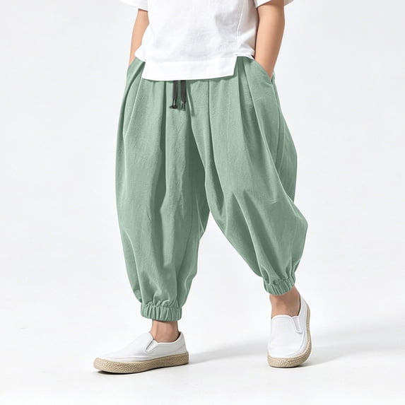 Boys Girls Wide Leg Pants Size 2-12Y Washed Crinkle Loose Fit Casual Trousers for Summer Spring