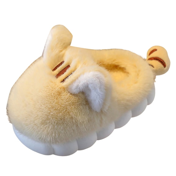 Boys Girls Cute Cat Ear Platform Slipper Fleece Lined Non Slip Winter Warm House Slippers Comfortable Slip On Home Shoes Yellow Size 13.5 Little Child