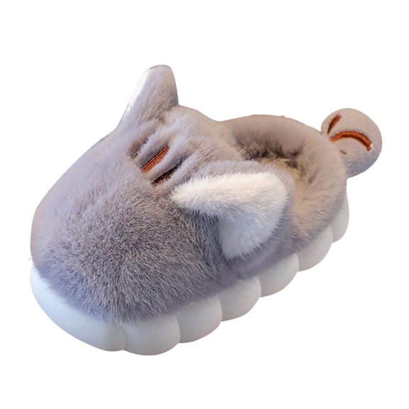 Boys Girls Cute Cat Ear Platform Slipper Fleece Lined Non Slip Winter Warm House Slippers Comfortable Slip On Home Shoes Gray Size 1.5 Big Kids