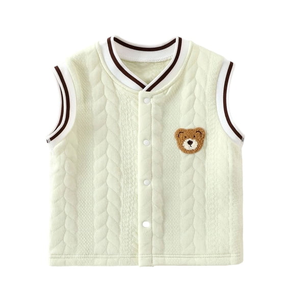 Boys Girls Cute Knit Vest Jacket Bear Fleece Lined Sleeveless V-Neck Snap Outerwear Kids Fall Winter Casual Thermal Comfy Outfits Green 12-18 Months