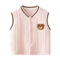 thumbnail image 1 of Boys Girls Cute Knit Vest Jacket Bear Fleece Lined Sleeveless V-Neck Snap Outerwear Kids Fall Winter Casual Thermal Comfy Outfits Pink 2-3 Years, 1 of 5