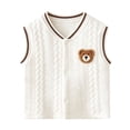 thumbnail image 1 of Boys Girls Cute Knit Vest Jacket Bear Fleece Lined Sleeveless V-Neck Snap Outerwear Kids Fall Winter Casual Thermal Comfy Outfits White 12-18 Months, 1 of 5