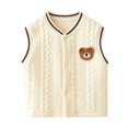 thumbnail image 1 of Boys Girls Cute Knit Vest Jacket Bear Fleece Lined Sleeveless V-Neck Snap Outerwear Kids Fall Winter Casual Thermal Comfy Outfits Yellow 12-18 Months, 1 of 5