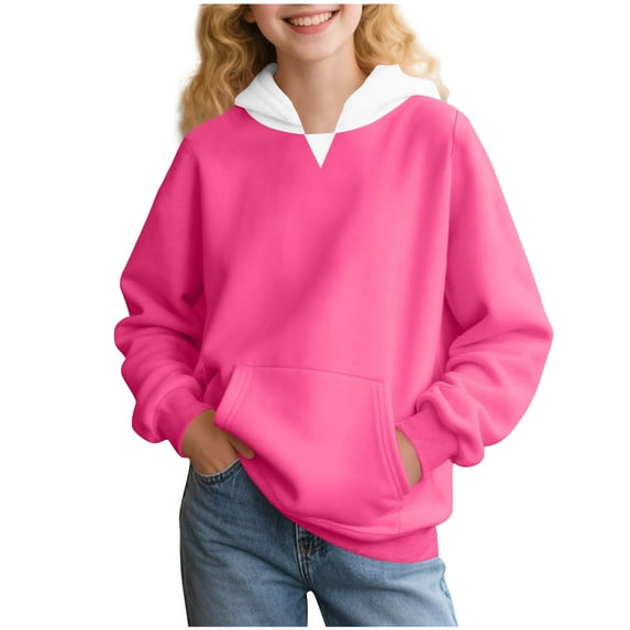Boys Girls Cute Oversized Hoodies Long Sleeve Color Block Sweatshirt Fashion Casual Loose Pullover Tops with Pockt for 2-15 Years