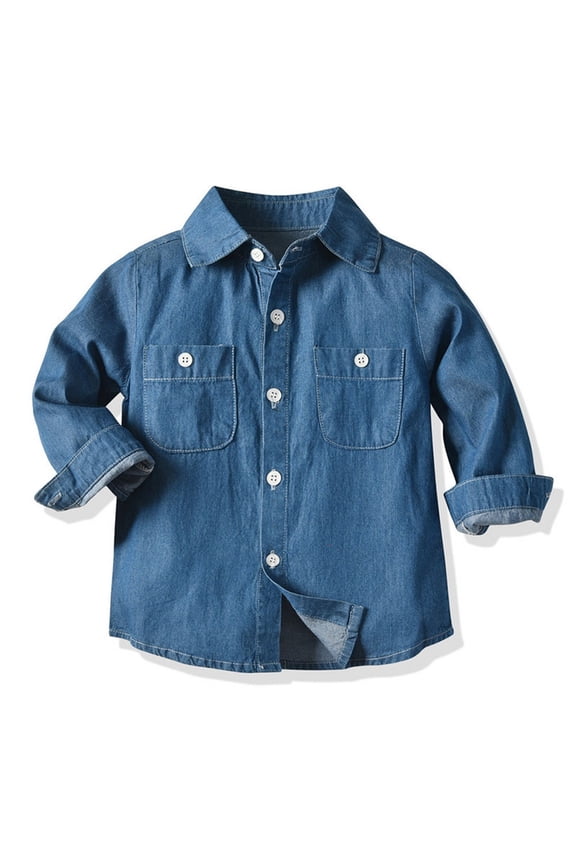 Boys and Girls Denim Jacket, Thin Lapel Button Down Shirt Style Casual Coat for Spring and Fall, Lightweight Layering Piece for School, Outdoor Activities, and Cool Weather - Blue