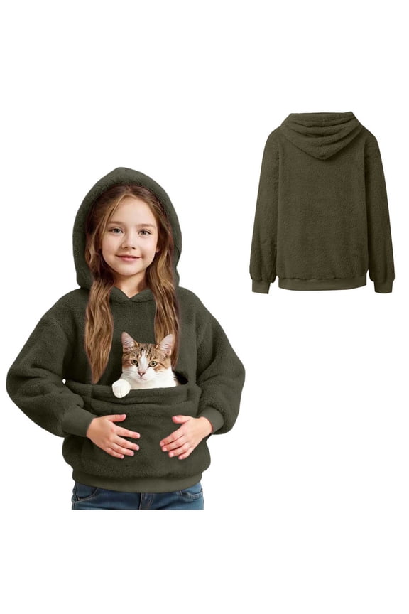 Boys Girls Dog Hoodie with Pouch Fuzzy Pet Carrier Hoodie Long Sleeve Hoodie with Pockets Winter Clothes 7-8 Years