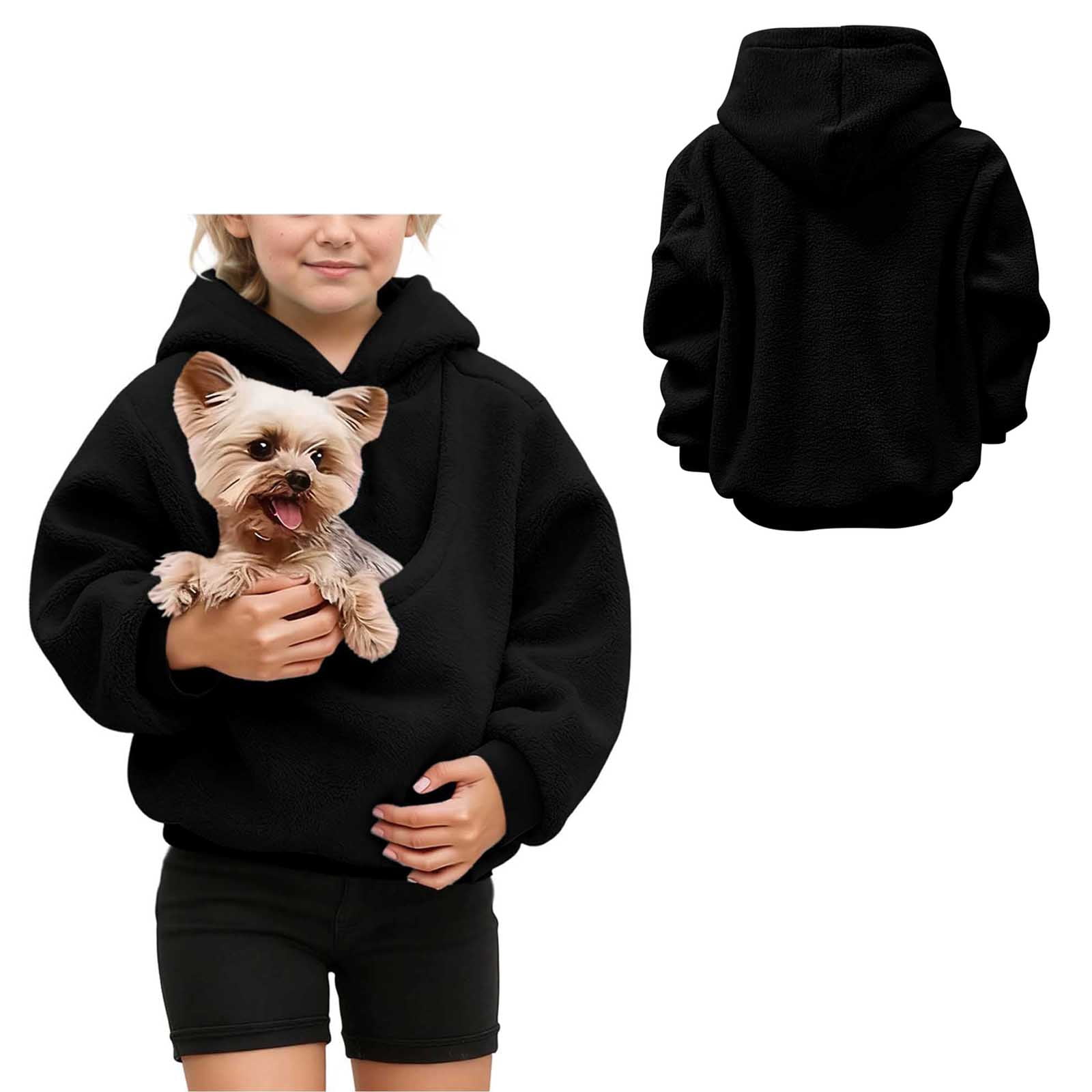 Boys Girls Dog Pouch Hoodie Fuzzy Pet Hoodie Carrier Long Sleeve Pullover Dog Pocket Hoodie Winter Clothes 13-14 Years