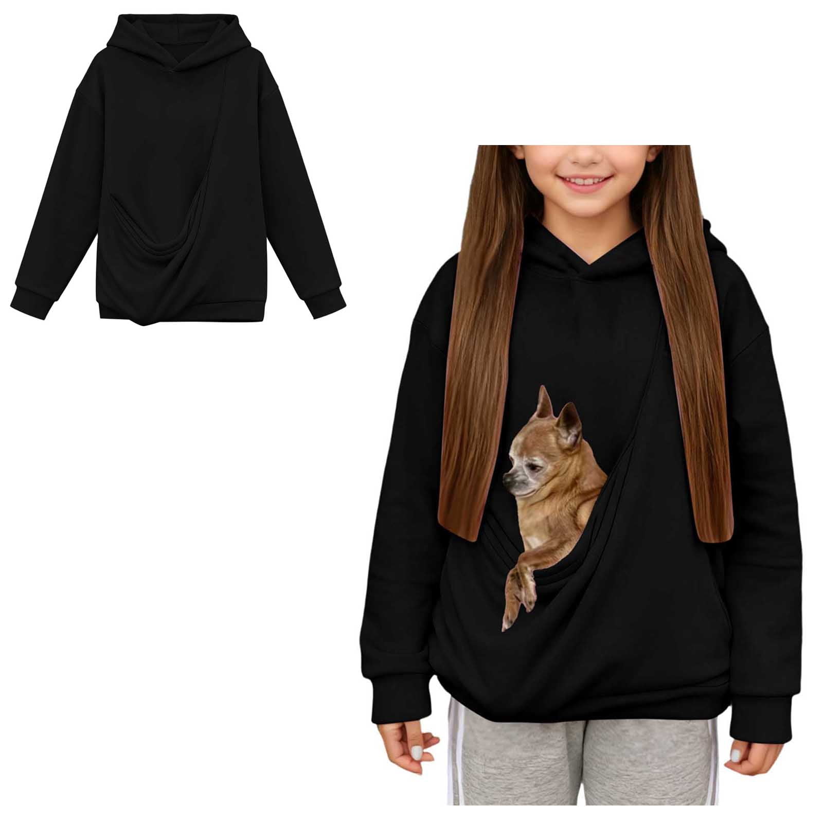 Boys Girls Dog Pouch Hoodie Pet Hoodie Carrier Long Sleeve Pet Pocket Sweatshirt Fall Winter Clothes 3-4 Years