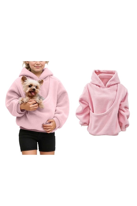 Boys Girls Dog Pouch Hoodies Fuzzy Dog Carrier Hoodie Long Sleeve Pullover Dog Pocket Hoodie Fall Clothes 5-6 Years