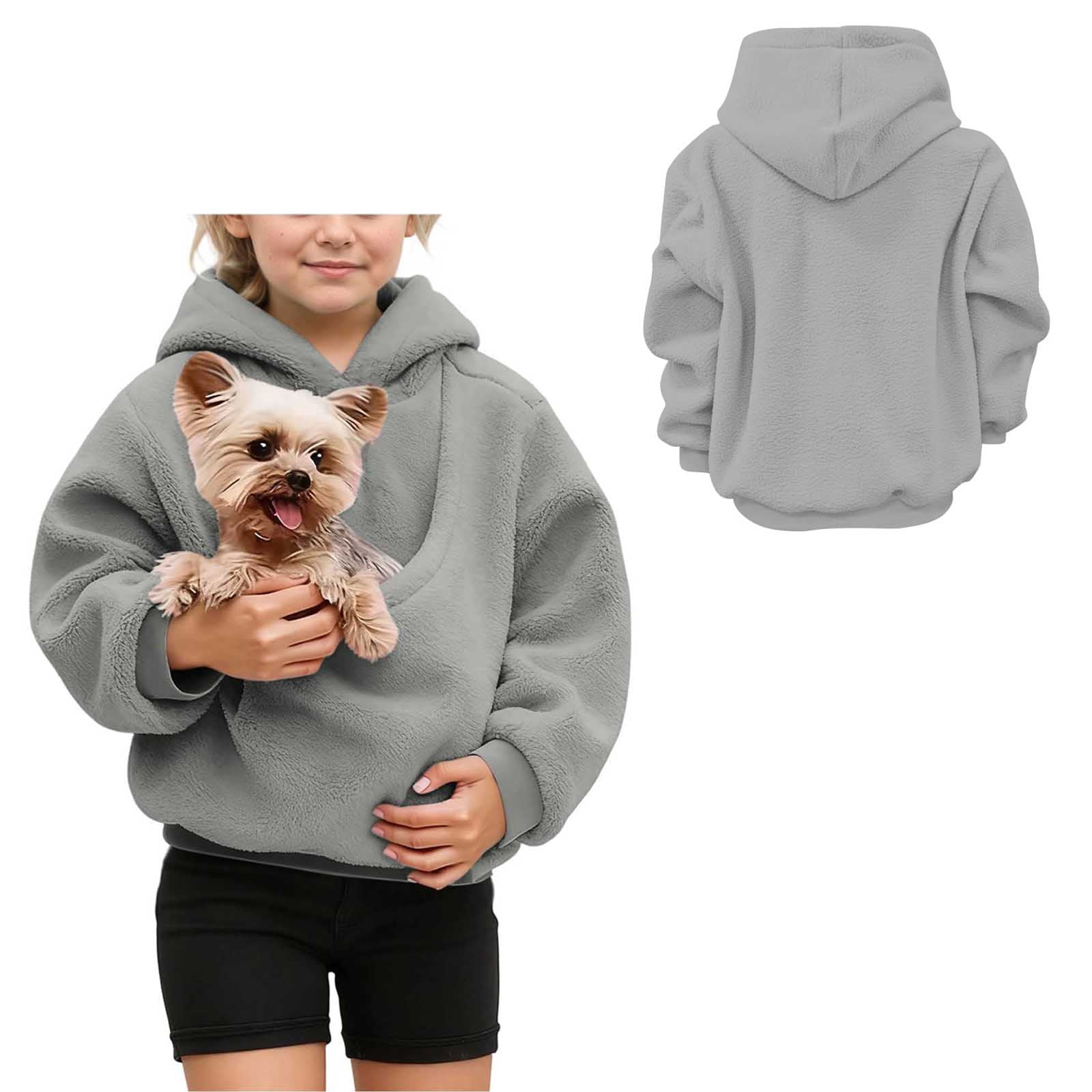 Boys Girls Dog Pouch Hoodies Fuzzy Dog Carrying Hoodie Long Sleeve Pullover Dog Pocket Hoodie Fall Clothes 9-10 Years