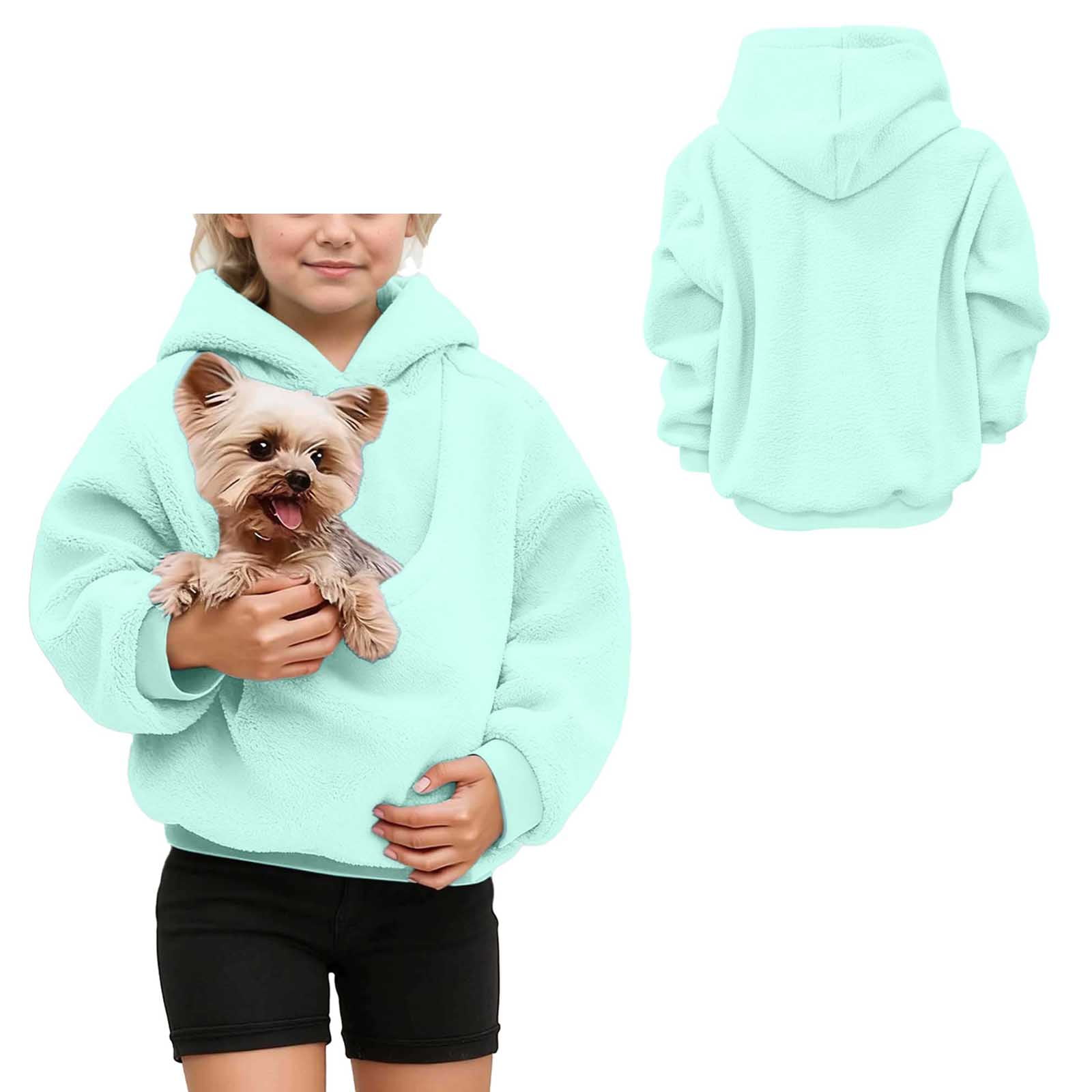 Boys Girls Dog Pouch Hoodies Oversized Dog Carry Sweatshirt Long Sleeve Hoodie with Pockets Winter Clothes 13-14 Years