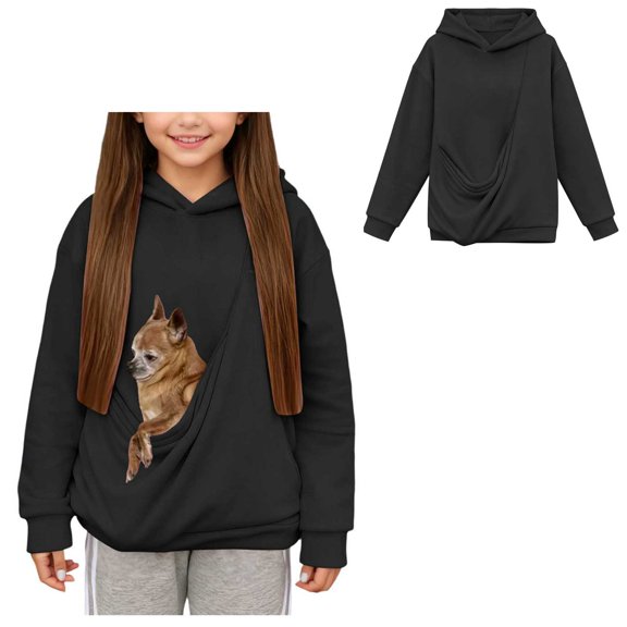 Boys Girls Dog Pouch Hoodies Pet Carrying Hoodie Long Sleeve Top with Pocket Winter Clothes 5-6 Years