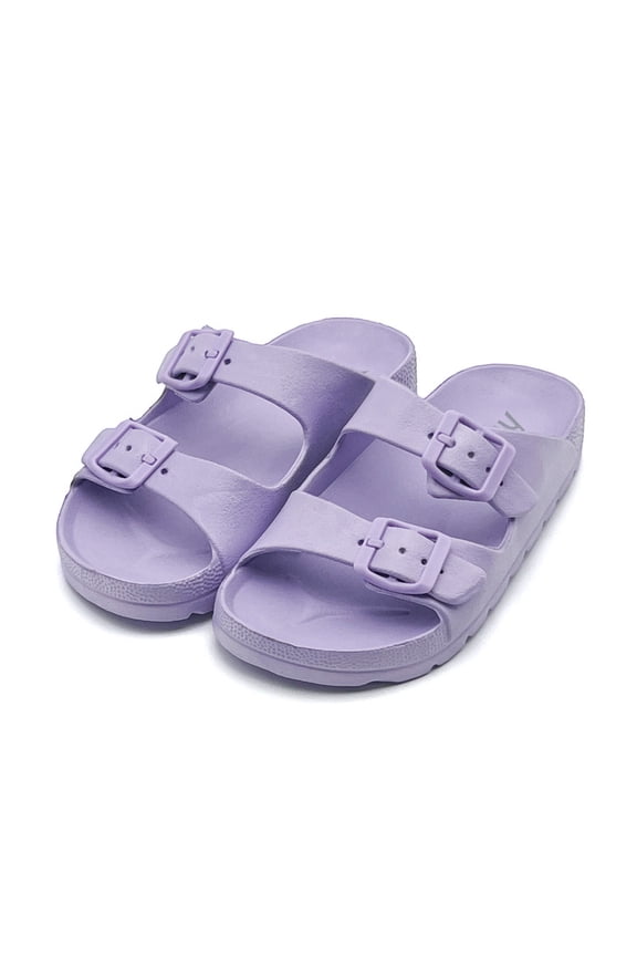 Boys Girls Double Buckle Slide Sandals, Non-Slip Cloud Slides for Kids, Soft Toddler Pillow Shower Bathroom Slippers Beach Pool Indoor Summer Home House Shoes