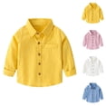 thumbnail image 1 of Boys Girls Dress Shirt Spring Fall Casual Long Sleeve Button Down Lapel Collared Plain Shirt, 1 of 4