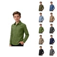 thumbnail image 1 of Boys Girls Dress Shirt Spring Fall Cotton Linen Long Sleeve Button Down Lapel Collared Shirts, 1 of 5