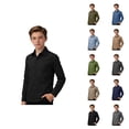 thumbnail image 1 of Boys Girls Dress Shirt Spring Fall Cotton Linen Long Sleeve Button Down Lapel Collared Shirts, 1 of 5