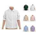 thumbnail image 1 of Boys Girls Dress Shirt Spring Fall Long Sleeve Button Down Lapel Collared Plain Basic Shirts with Chest Pocket, 1 of 6
