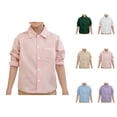 thumbnail image 1 of Boys Girls Dress Shirt Spring Fall Long Sleeve Button Down Lapel Collared Plain Basic Shirts with Chest Pocket, 1 of 6
