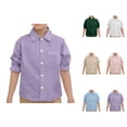 thumbnail image 1 of Boys Girls Dress Shirt Spring Fall Long Sleeve Button Down Lapel Collared Plain Basic Shirts with Chest Pocket, 1 of 6