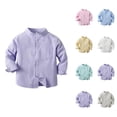 thumbnail image 1 of Boys Girls Dress Shirt Spring Fall Long Sleeve Button Down Stand Collared Plain Shirts with Chest Pocket, 1 of 9