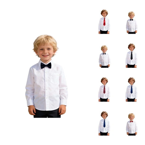 Boys Girls Dress Shirt with Tie Spring Fall Long Sleeve Button Down Collared Basic Shirts with Chest Pocket