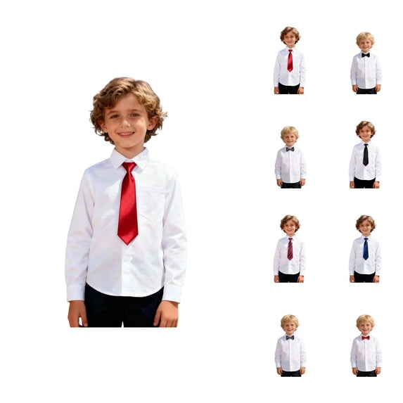 Boys Girls Dress Shirt with Tie Spring Fall Long Sleeve Button Down Collared Basic Shirts with Chest Pocket