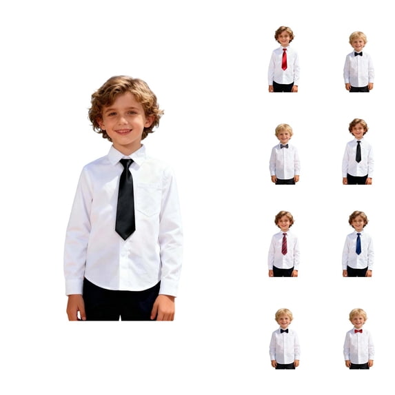 Boys Girls Dress Shirt with Tie Spring Fall Long Sleeve Button Down Collared Basic Shirts with Chest Pocket