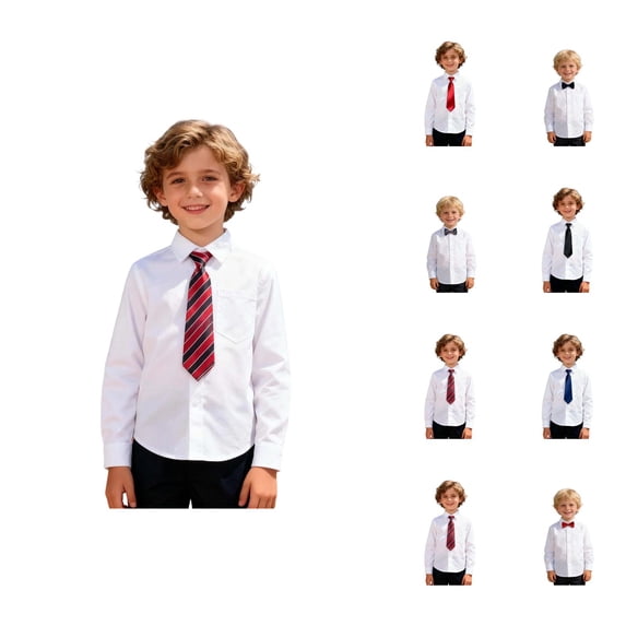 Boys Girls Dress Shirt with Tie Spring Fall Long Sleeve Button Down Collared Basic Shirts with Chest Pocket
