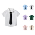 thumbnail image 1 of Boys Girls Dress Shirt with Tie Summer Short Sleeve Button Down Lapel Collared Plain Tshirts with Chest Pocket, 1 of 8